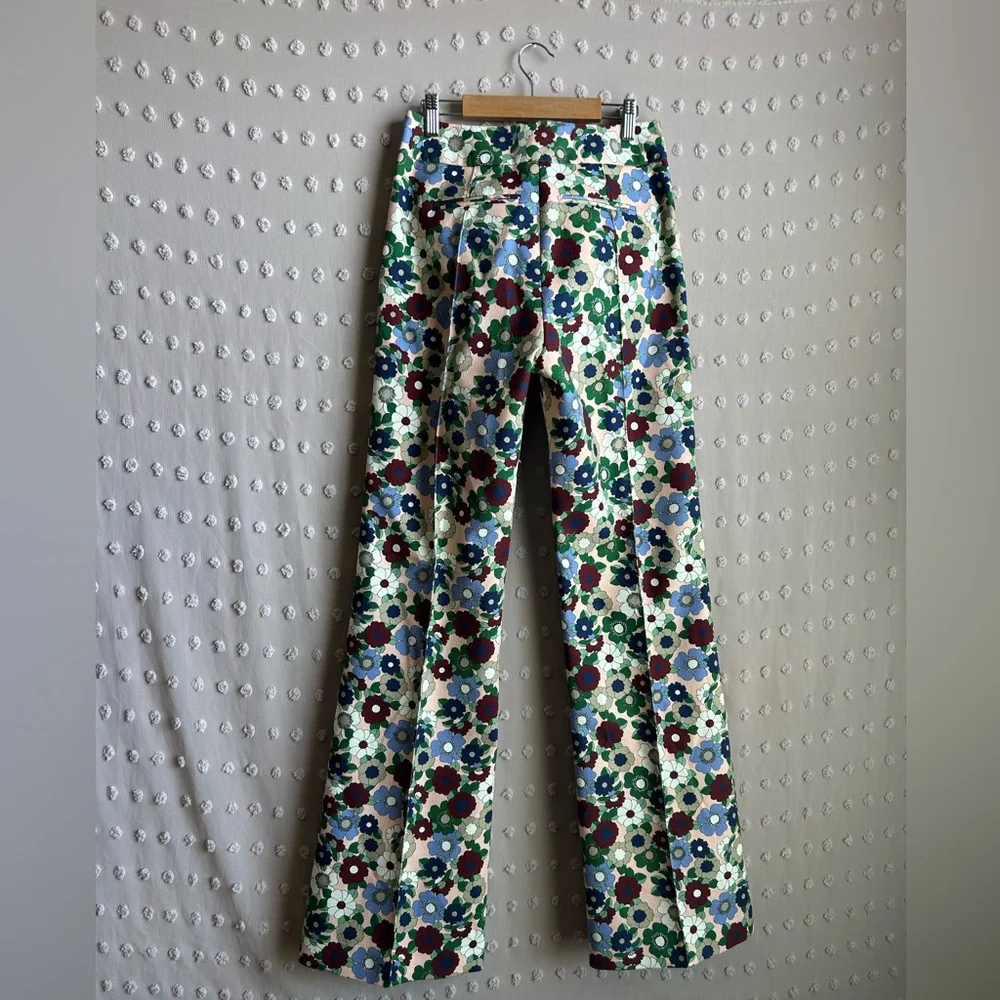 Smythe Floral Jacquard Straight‎ Leg Trousers Sz 2/26 Cotton Blend - Picture 2 of 5